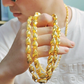 金包银骑士项链潮男时尚 款 古法颈链实心999足黄包金麻花链高级感