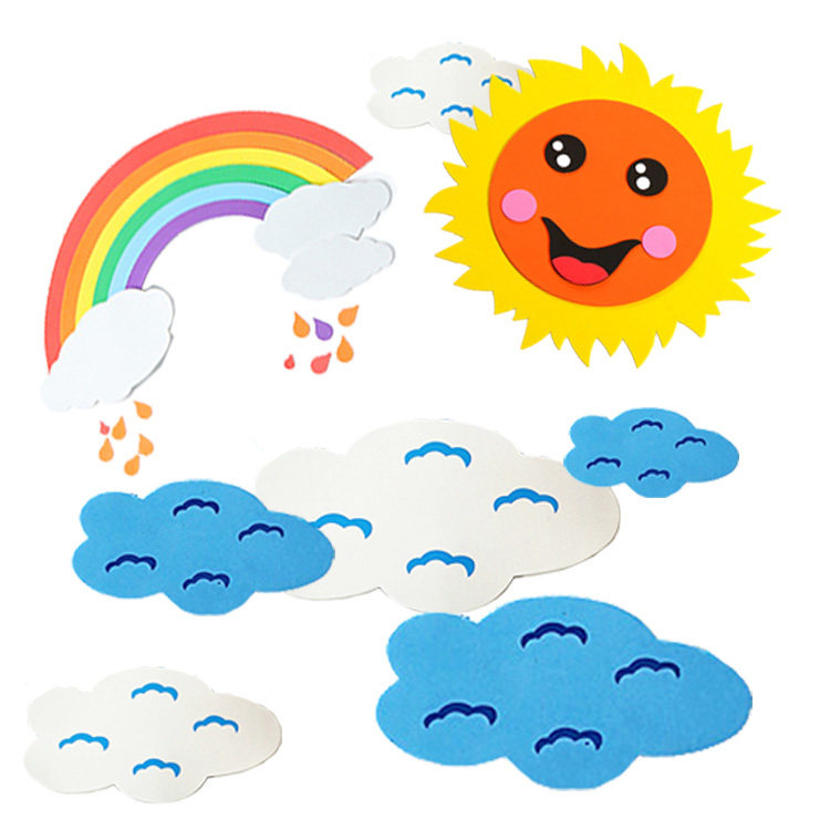 小学幼儿园教室墙面装饰黑板报布置立体泡沫云朵彩虹太阳白云墙贴