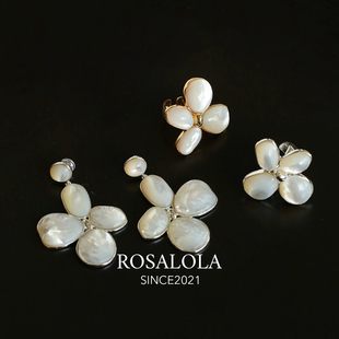 ROSALOLA 白贝丁香花·法式浪漫复古耳环戒指·LOLA系列 122222