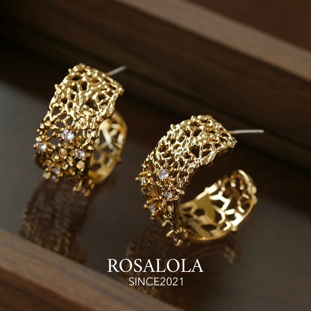ROSALOLA 鎏金蕾丝·法式复古老钱风蕾丝耳环·LOLA系列 042102