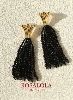 ROSALOLA 黑金夜曲·法式浪漫复古玛瑙流苏耳环·LOLA系列 062502