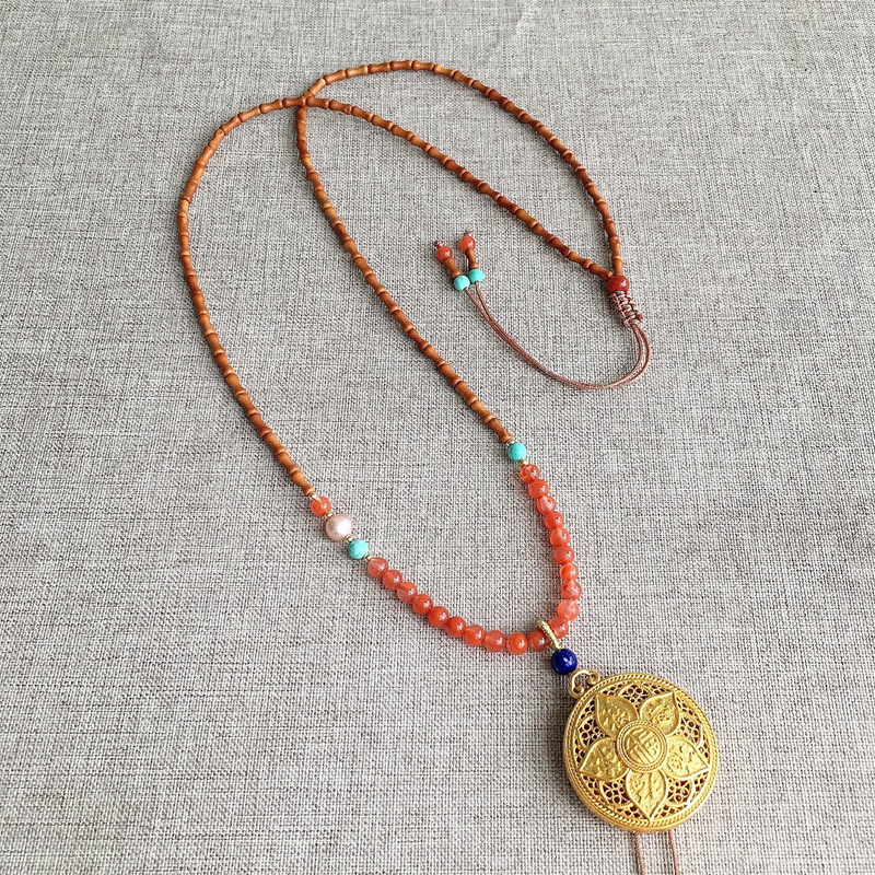 南红玛瑙橄榄核珠链新中式手工