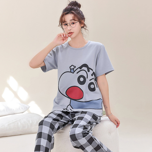 春夏季睡衣女士纯棉短袖长裤月子宽松休闲条纹薄款家居服秋天套装