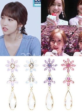 东大门新款Twice Mina林允儿同款水晶六瓣花水滴耳钉