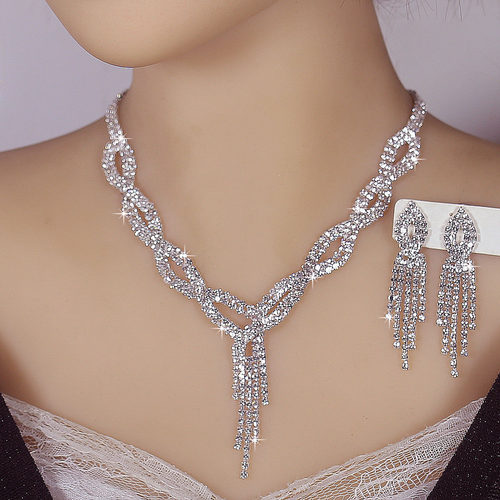 项链新娘首饰套链项链耳环三件套婚庆饰品礼服项链耳环套装二件套