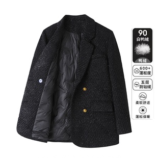 羽绒服冬加厚亮丝羊毛大衣外套 90白鸭绒西装 Valkyvia悠悠奢品