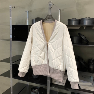 白拼灰行线v领女士拼接棉服外套 新款 春季 WT6800 小雨姐在这里