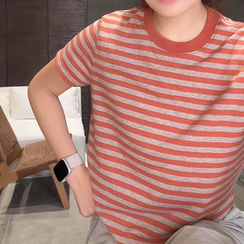 【小雨姐在这里】夏季新款休闲条纹圆领短袖T恤女