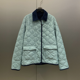 W7070 葫芦格绗棉翻领夹克外套女 高级显白 蒂芙尼蓝