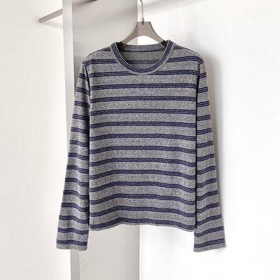 【小雨姐在这里】日系居家慵懒风条纹长袖T恤女T8836