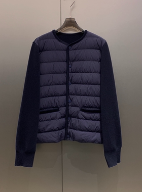 【12.12】简约横条拼接秋冬保暖防风圆领外套羽绒服女 W7040