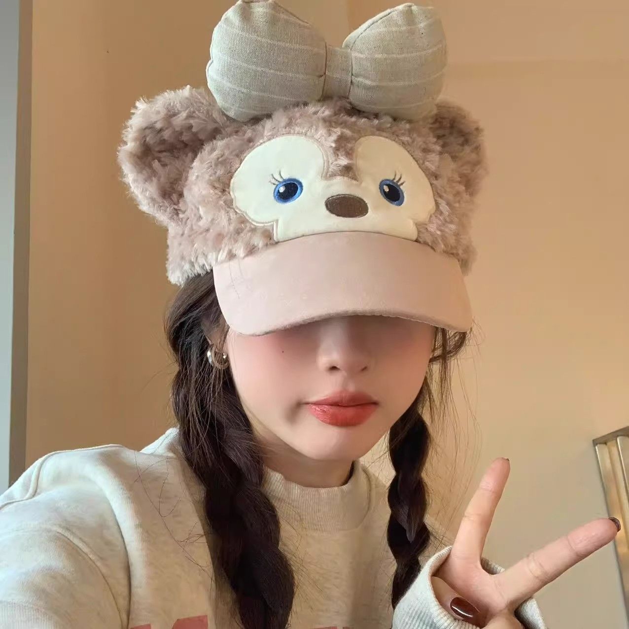 平替Duffy达菲毛绒棒球帽女生秋冬季可爱显脸小保暖熊熊立耳帽子