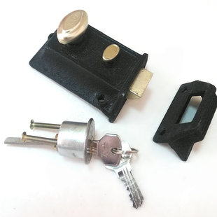 双保险弹子门锁774 室内木铁门暗锁通用型整套 A黑色牛头锁头老式