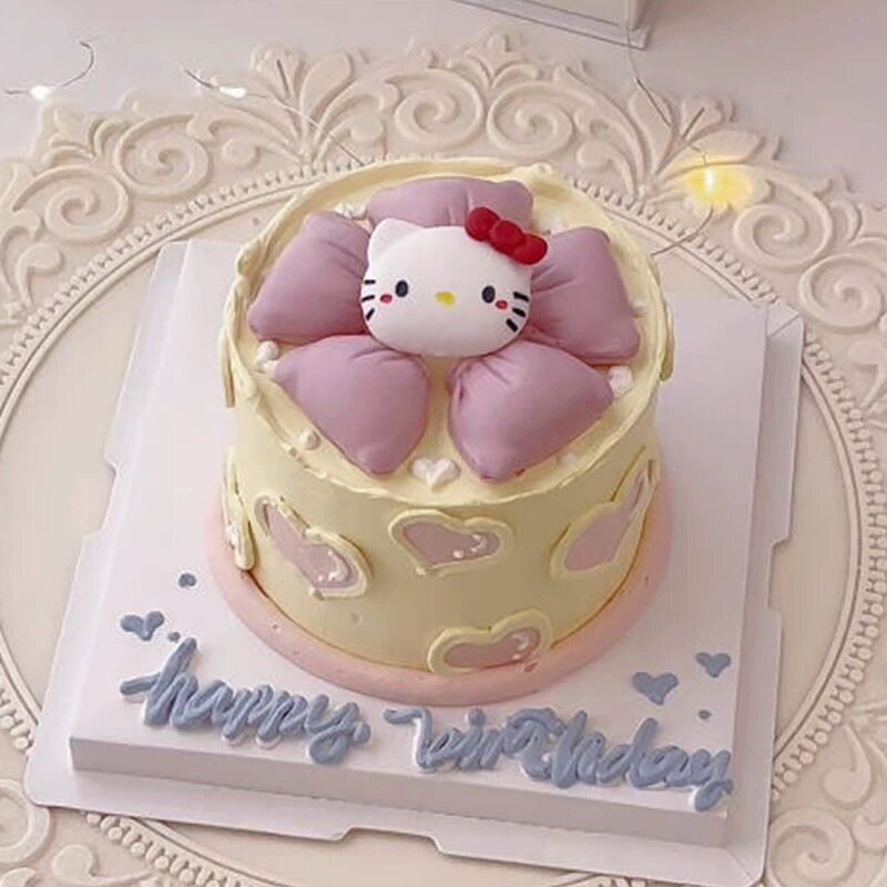 KT猫女孩儿童蛋糕装饰卡通kt猫摆件蝴蝶结女生生日快乐插旗插件