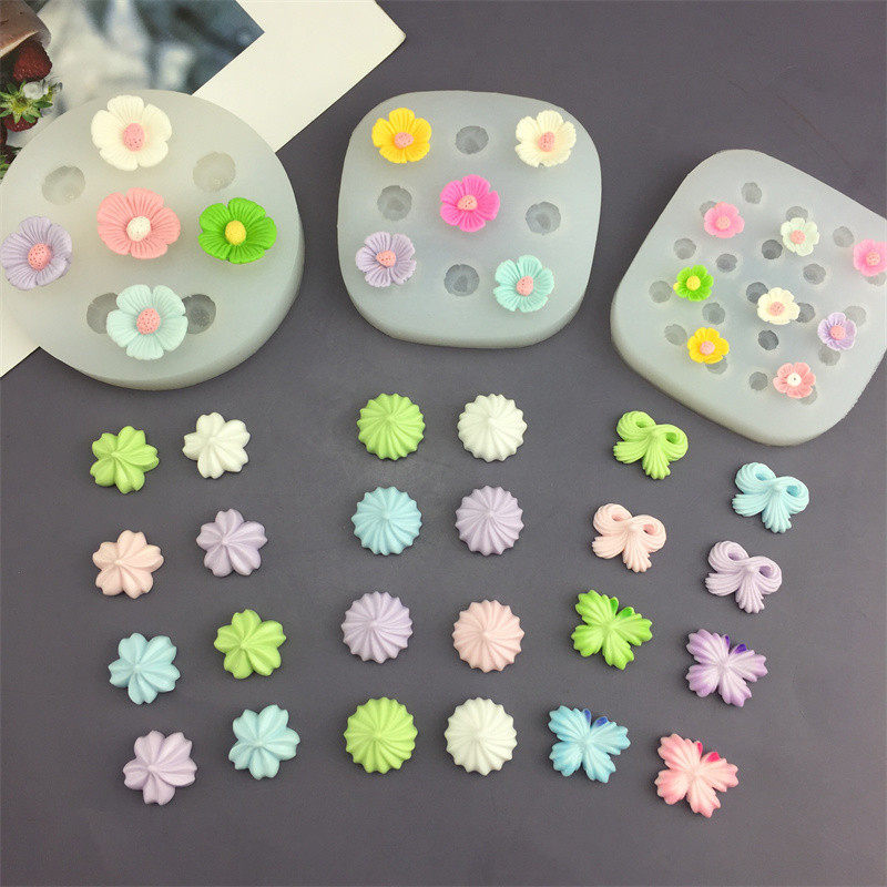 DIY五瓣花山茶花硅胶模具五角星蝴蝶结蛋糕烘焙装饰巧克力石膏模