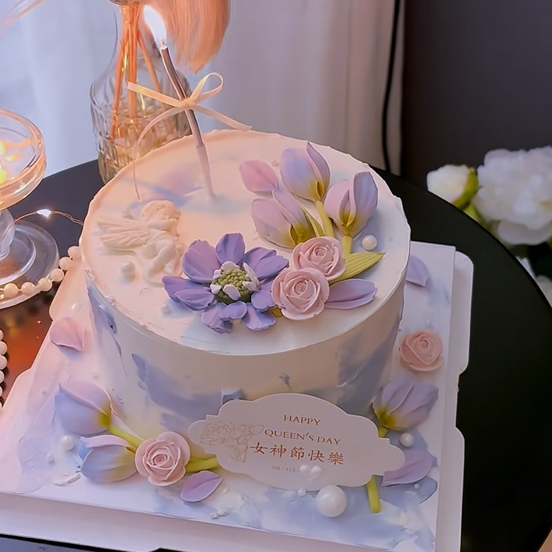 3.8女神节蛋糕装饰品摆件郁金香刮刀花格桑花巧克力配件烘焙装扮