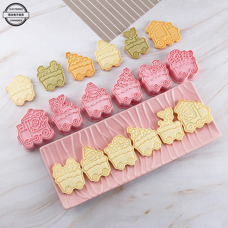 圣诞节饼干模具3d立体糖霜曲奇翻糖塑料按压式家用套装烘焙压模