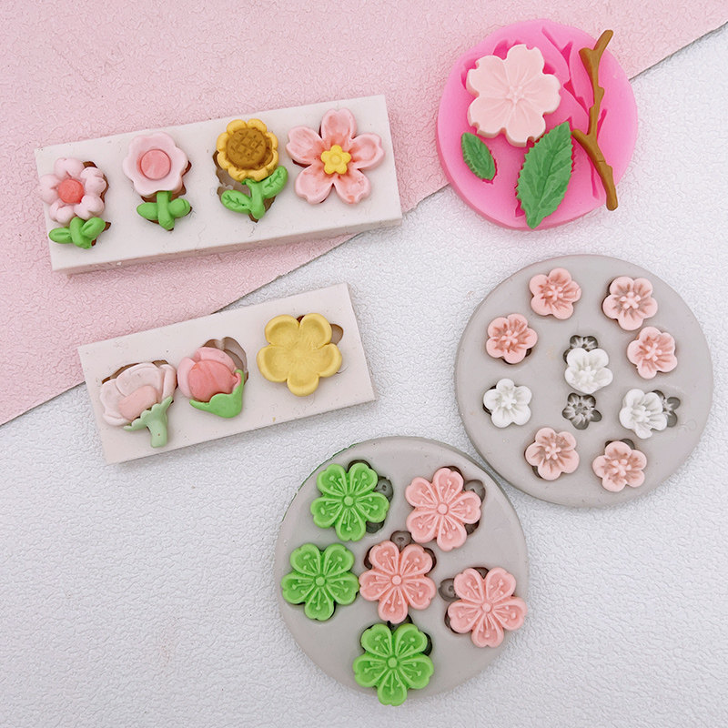 樱花模具硅胶花朵叶子巧克力翻糖花瓣小雏菊蛋糕装饰造型烘焙工具