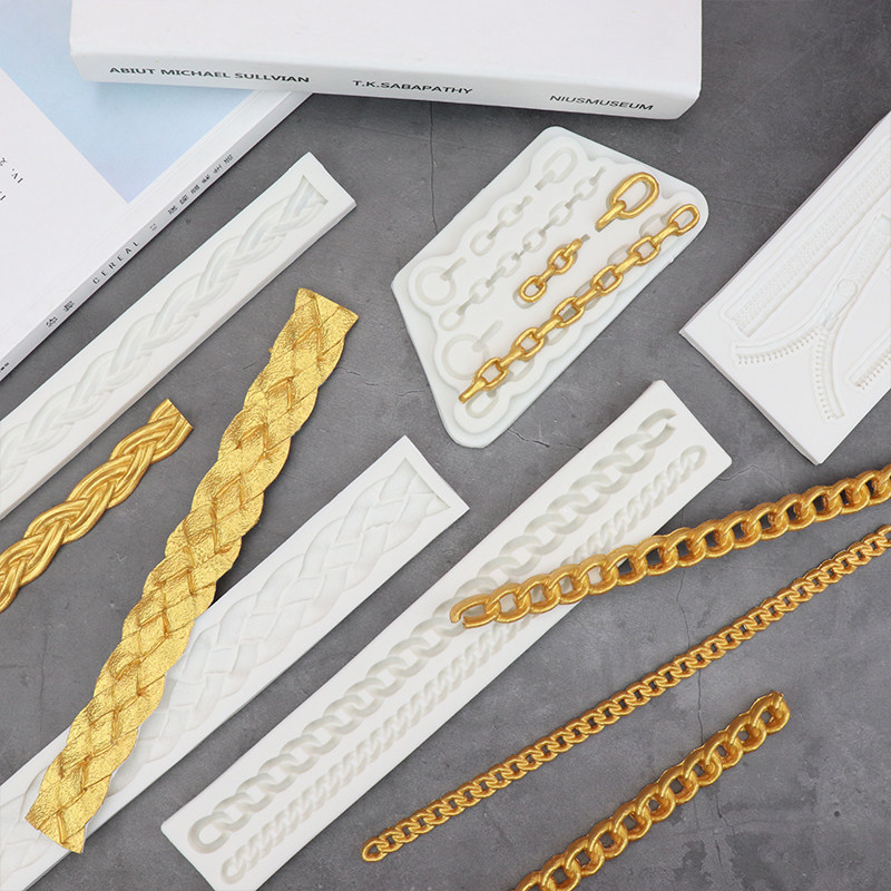 翻糖包包链子金属链条拉链包扣麻绳麻花围边高跟鞋配件硅胶模具