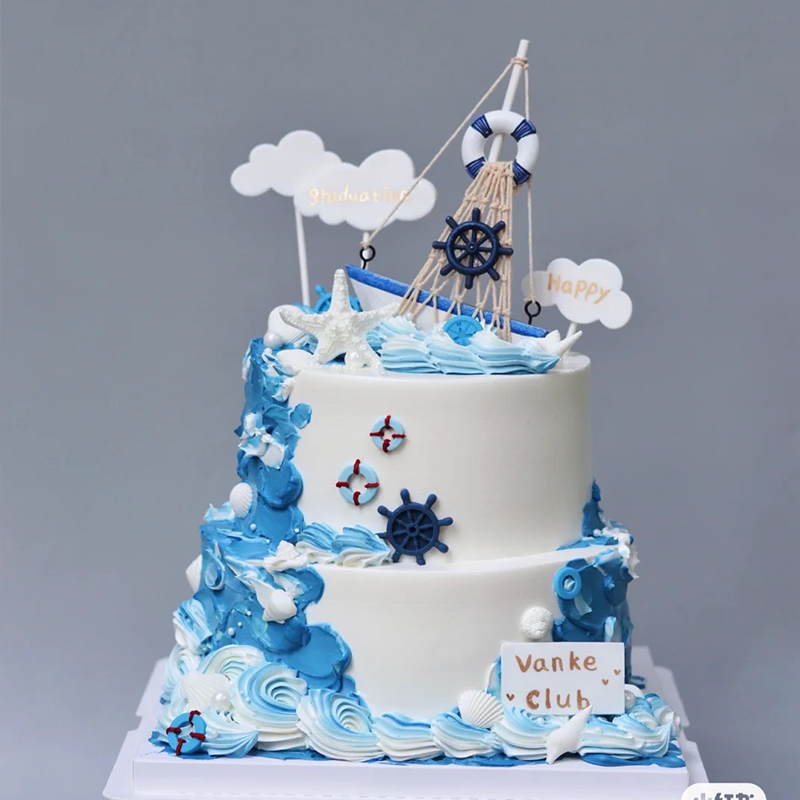 毕业季一帆风顺贝壳生日蛋糕装饰