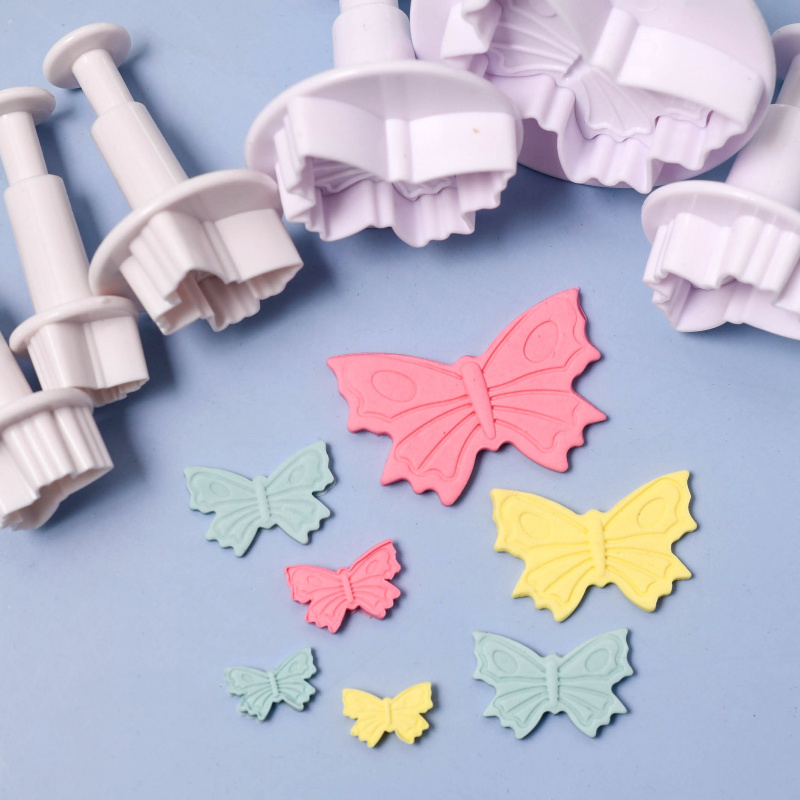 蝴蝶弹簧塑料切模3件套 大小号翻糖蝴蝶饼干蛋糕装饰印压花模具