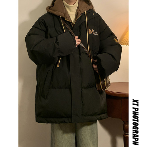 假两件加厚大码女棉服新款