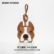 Zenos斗牛犬真皮包包挂件高级感包挂车钥匙挂饰皮质挂件手工缝制