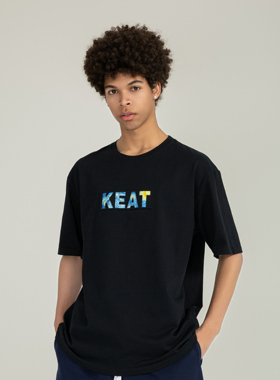 KEATMENT KEAT凹凸印油画印花美式高街圆领纯棉宽松情侣T恤短袖