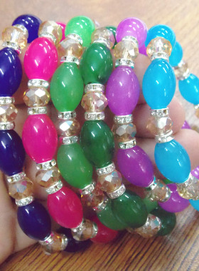 欧美风玛瑙水晶串珠多颜色手链