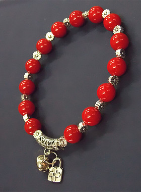 红玛瑙时尚风串珠藏银星星手链