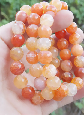 玛瑙桔红龙纹石手链10mm龙鳞石佛珠爆花石男女情侣水晶手串宝石