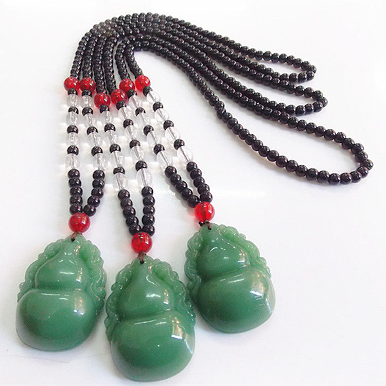 民族风复古仿绿玉毛衣链男女款百搭服装配饰礼品葫芦长款项链挂饰