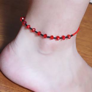 新款 本命年开运亚克力红水晶红绳编织脚链 女款送闺蜜脚腕配饰