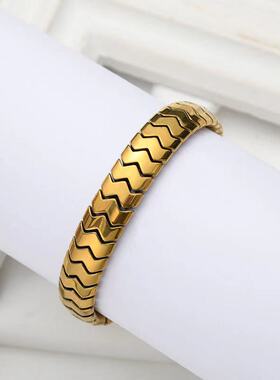 金色男式朋克W型金属矿石手环手排蛇骨表带手链手牌外贸创意波浪