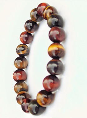 三色彩虎眼石手链多彩虎眼石珠宝手串10mm圆珠带猫眼眼线好梦幻石