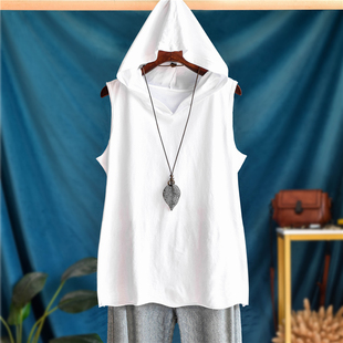 连帽无袖T恤宽松显瘦打底衫运动休闲纯棉背心女短款马甲外穿薄款