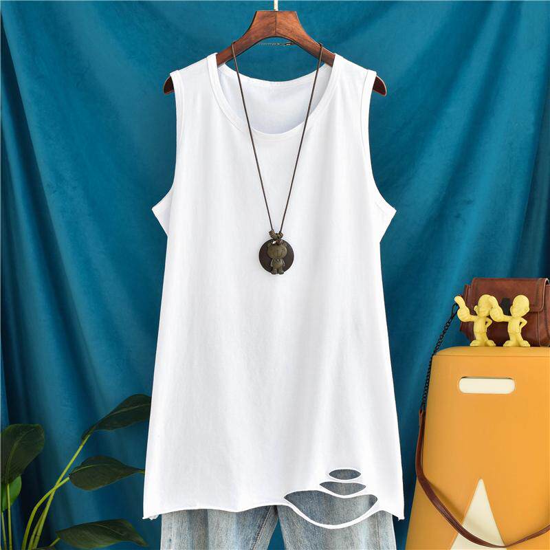 纯棉内搭中长款破洞背心女卫衣外叠穿无袖吊带春秋宽松大码打底衫