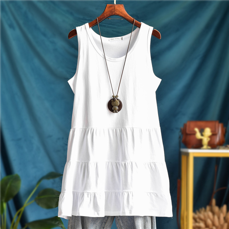 卫衣内搭中长款背心连衣裙女纯棉春秋白色打底叠穿加长款裙吊带裙