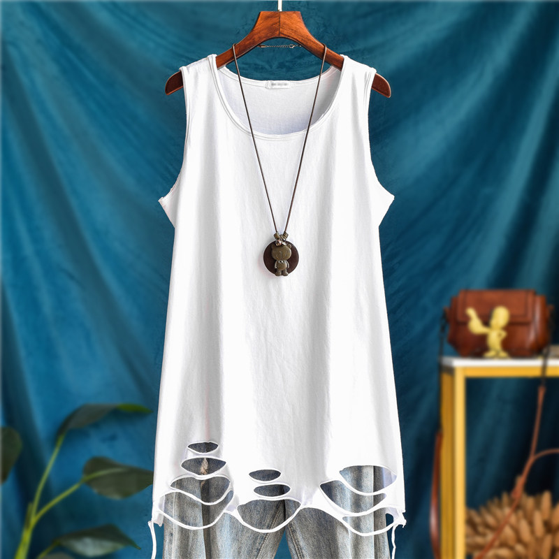 长款纯棉宽松坎肩内搭无袖破洞背心女外穿吊带春秋卫衣叠穿打底衫