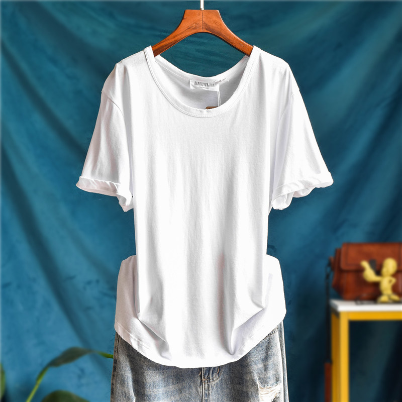 夏季简约基础舒适软糯好穿宽松圆领纯色短袖T恤女U领打底上衣薄潮