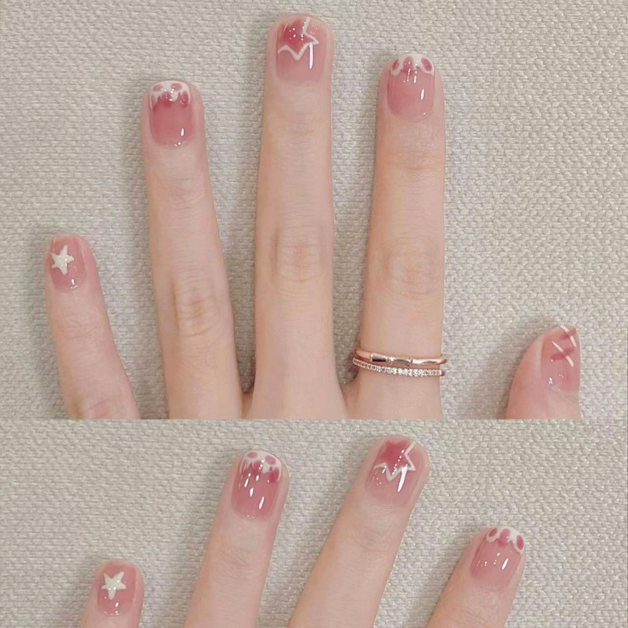 小红书爆款穿戴甲纯手工高级美甲贴片法式风网红爆款冰透裸色猫眼