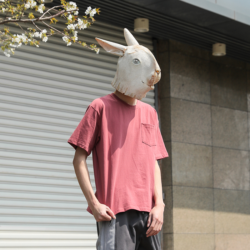 LMTNZD夏季新款男士短袖T恤 圓領帶口袋韓版寬松休閑潮流純棉上衣