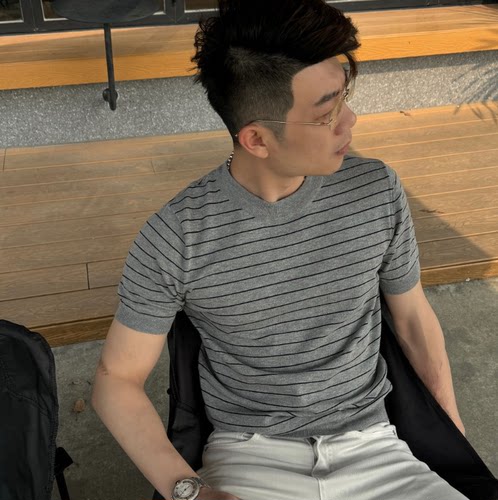 2026夏季新款男士圆领条纹短袖老钱风简约百搭轻奢极简短袖26103