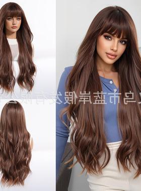 跨境化纤假发全头套女空气刘海30inch大波浪气质长卷发工厂现货