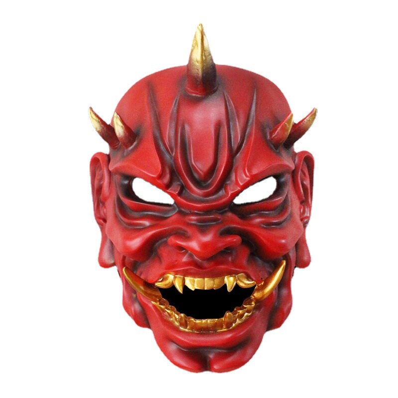 新红白日本般若树脂脸谱百鬼妖王面具万圣节尖角魔王面罩cos mask