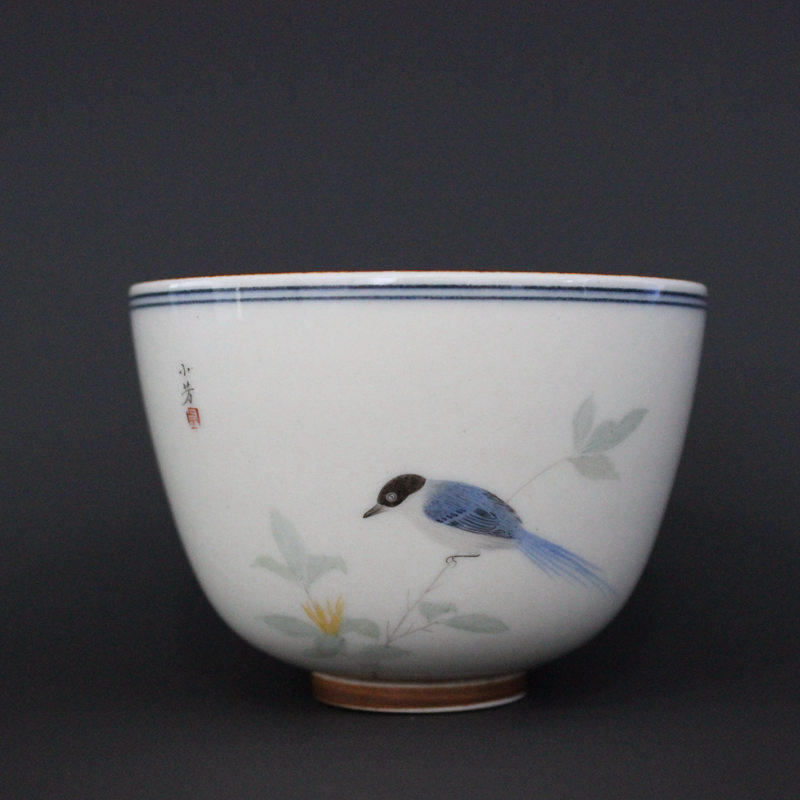 等于堂柴烧 尉小芳手绘花鸟主人杯 景德镇瓷器 杯子