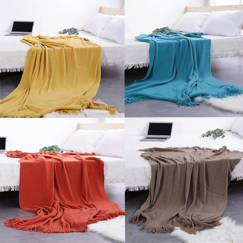 北欧简约色床尾搭巾休闲毯盖毯柔软流苏民宿宾馆沙发毯子挥泪价