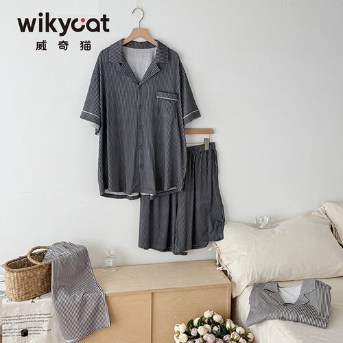 26新品威奇猫男女童兰精莫代尔薄款短袖短裤家居服套装亲子装板栗