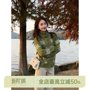 HELA 针织衫 AOMI 绵羊毛100%刺绣立领长袖 雪花毛衣 邱莹莹