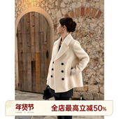 AOMI 苏丽白大衣 绵羊毛65% 邱莹莹HELA 羊驼毛30%经典 复古大衣